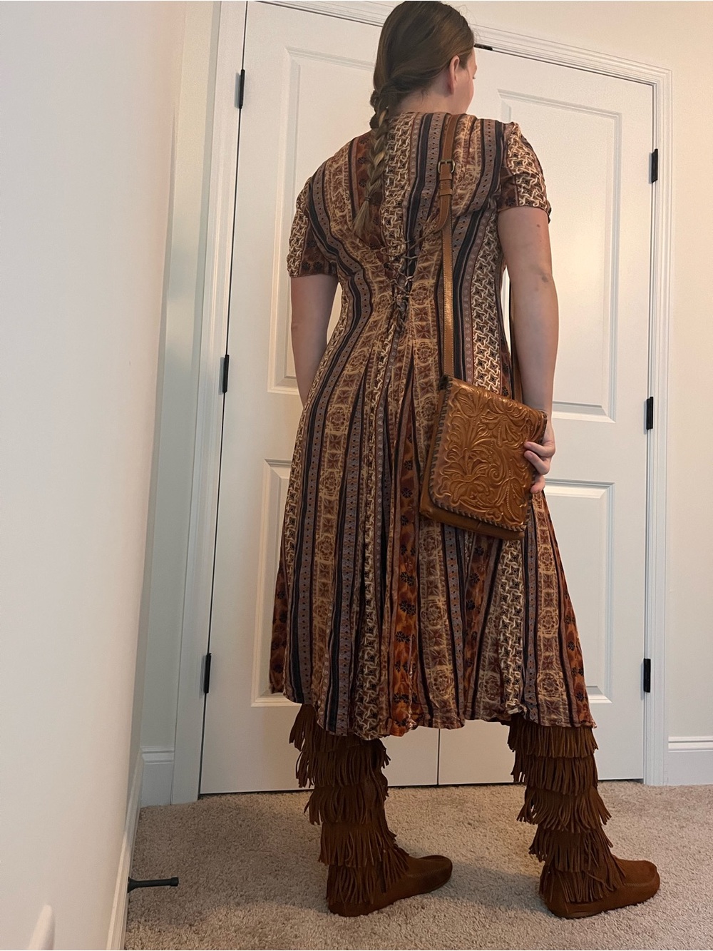 Vintage Boho Brown Striped Midi Dress (DRESS ONLY IN THIS LISTING)